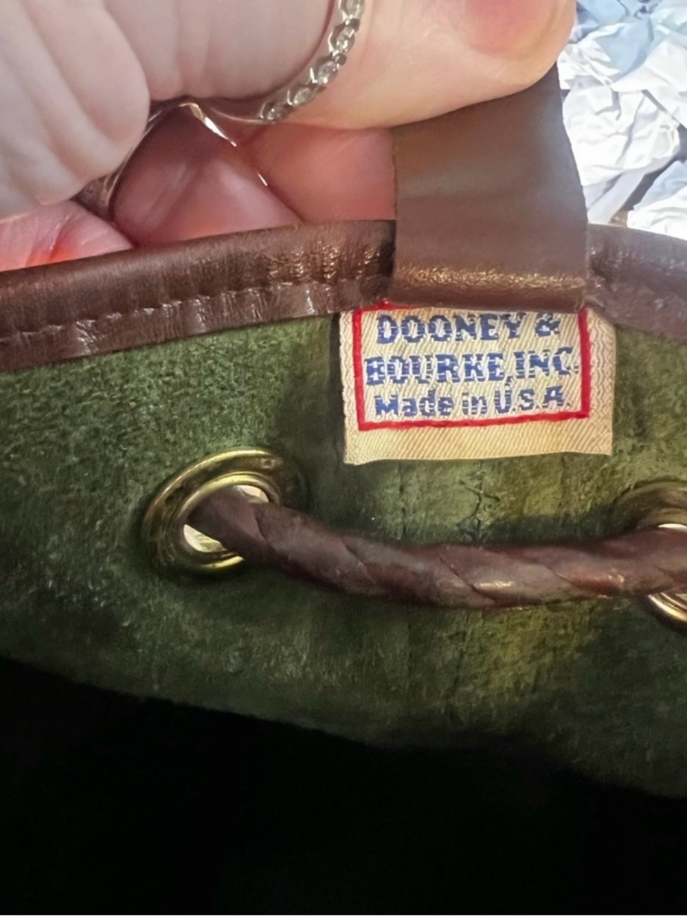Vintage Dooney & Bourke Green AWL Drawstring Duck Bag Florentine Trim USA - Picture 12 of 14